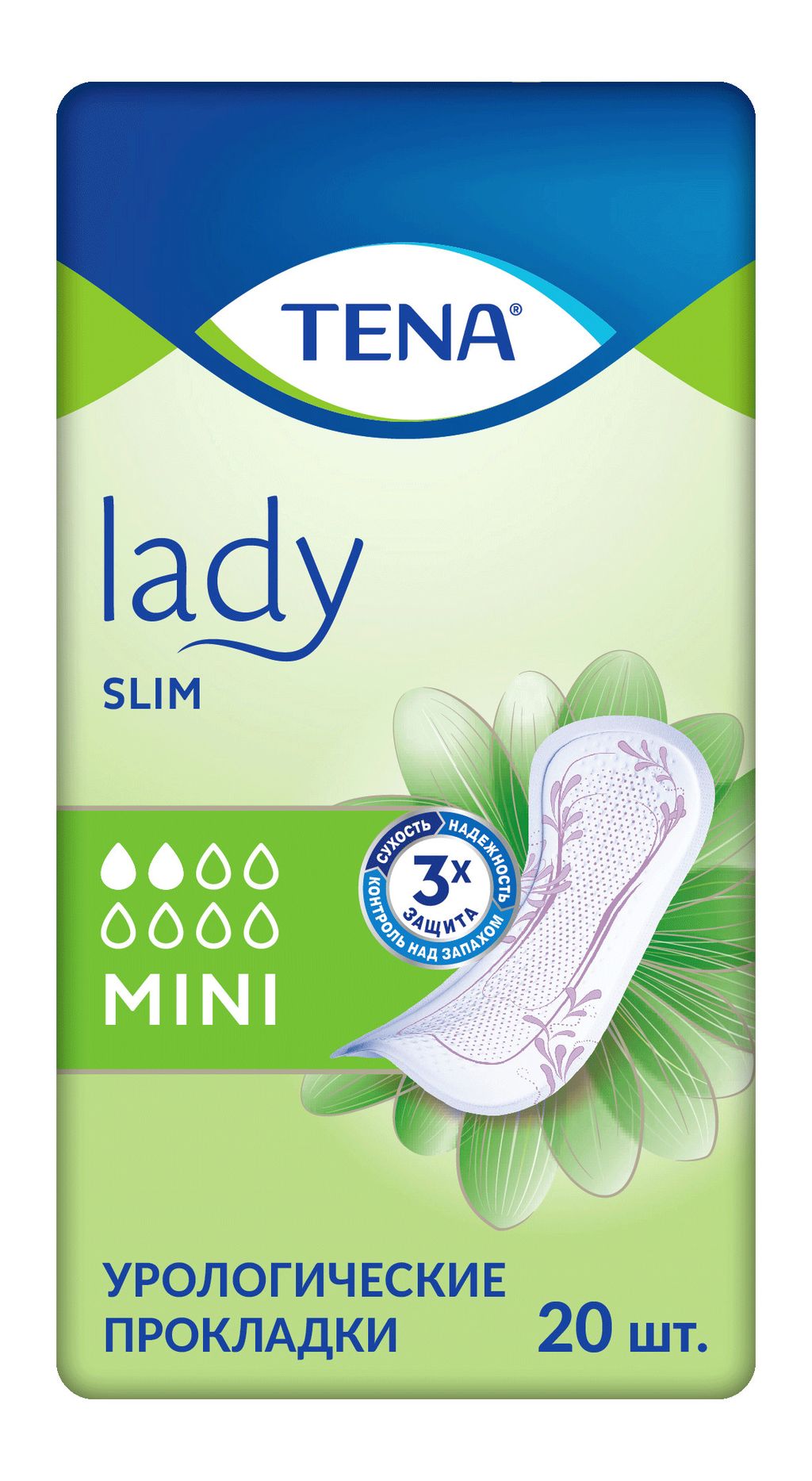 фото упаковки Прокладки урологические Tena Lady Slim Mini, прокладки урологические, 2 капли, 20 шт. фото упаковки Прокладки урологические Tena Lady Slim Mini