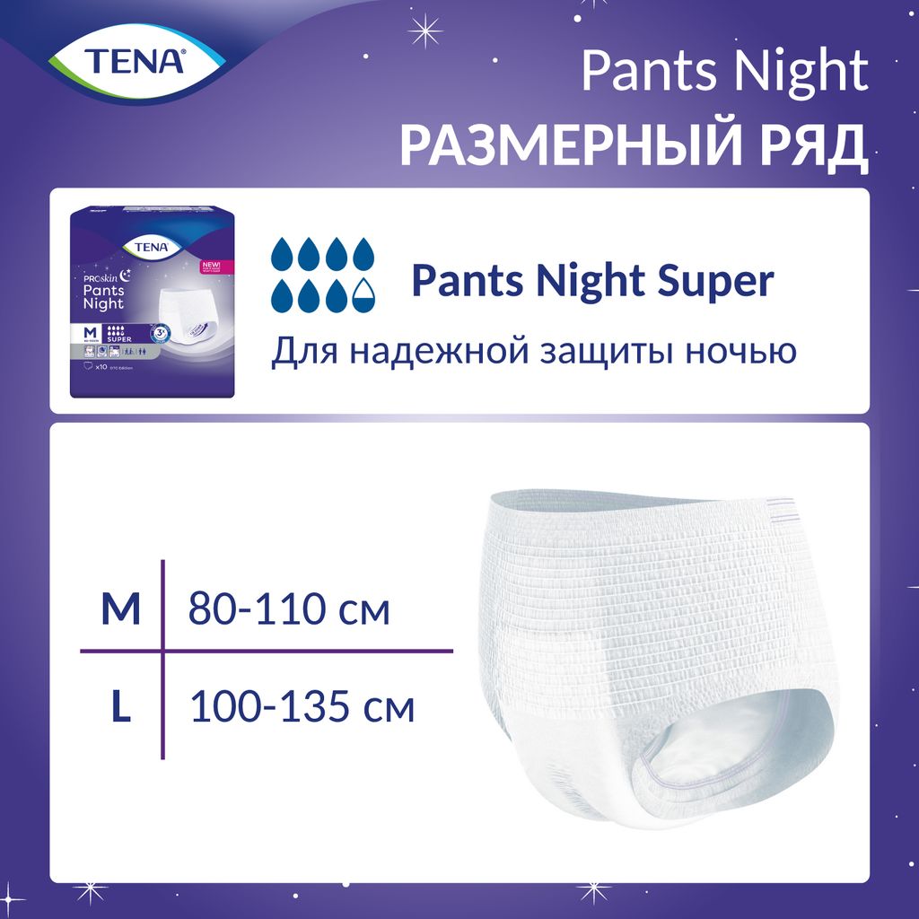 Подгузники-трусы для взрослых Tena Pants Night Super, Large L (3), 30 шт.