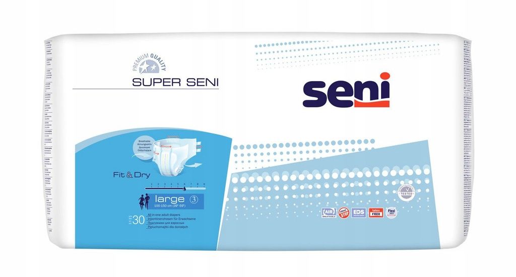 Seni Super Подгузники для взрослых, Large L (3), 100-150 см, 30 шт.
