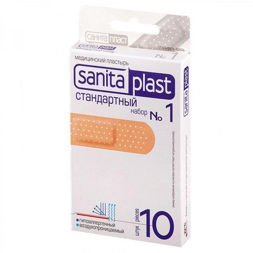 Sanitaplast Стандартный набор пластырей №1, 19 х 72 мм, пластырь в комплекте, полимерный (из полимерных материалов), 10 шт.