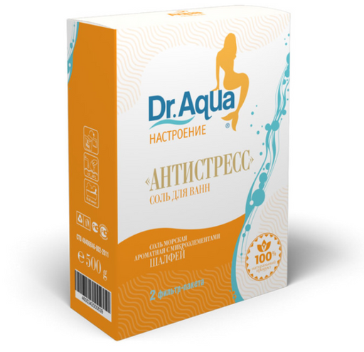 Dr Aqua Соль для ванн морская, шалфей, 250 г, 2 шт.