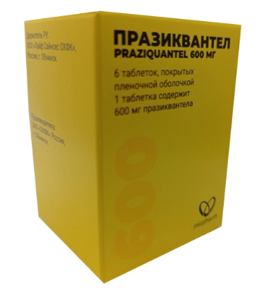Празиквантел, 600 мг, таблетки, покрытые пленочной оболочкой, 6 шт.