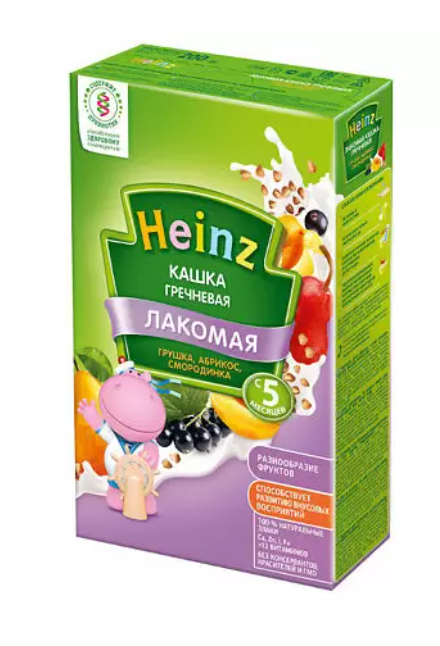 Heinz Каша молочная лакомая гречневая, каша, груша абрикос смородина, 200 г, 1 шт.